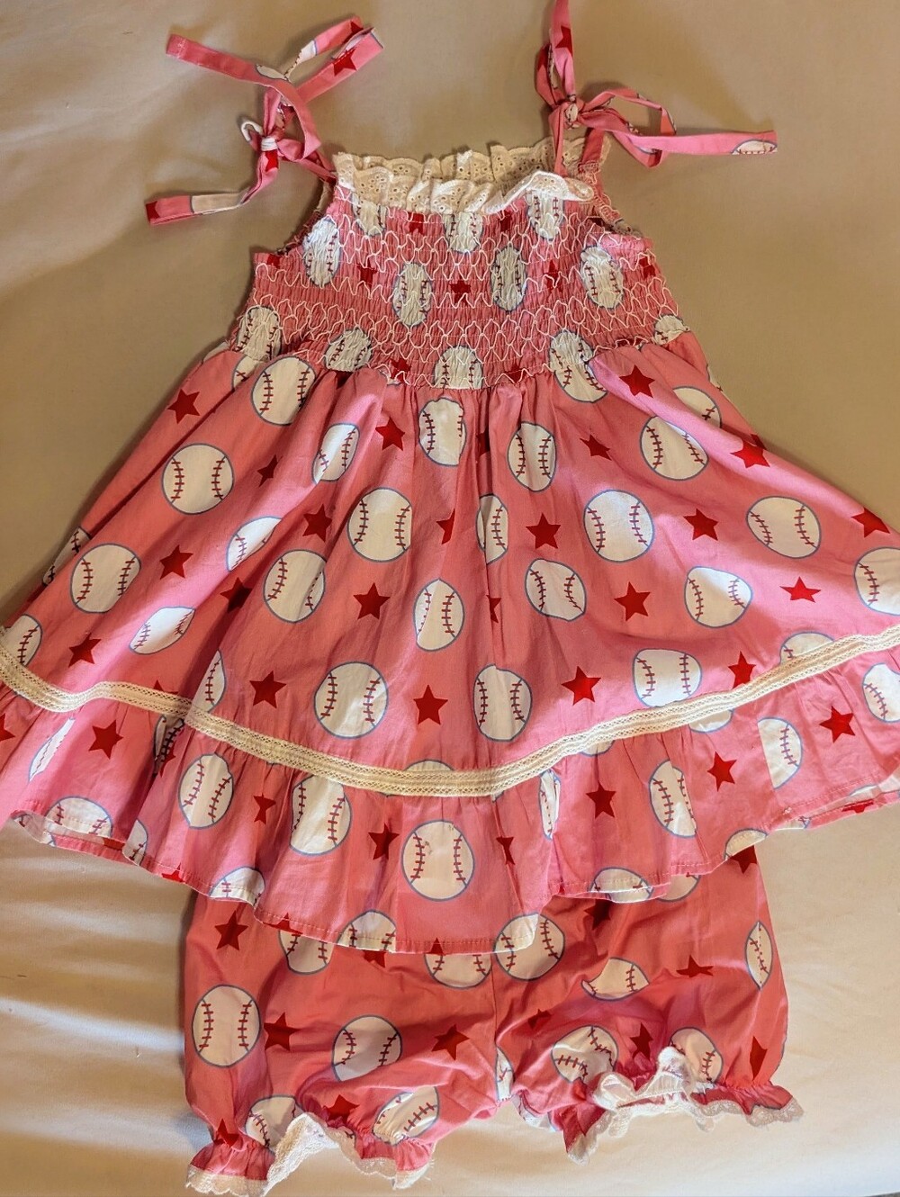 SweetHoney Baseball Dress & Bloomers Set Pink Game Day Outfit Size 5Y
